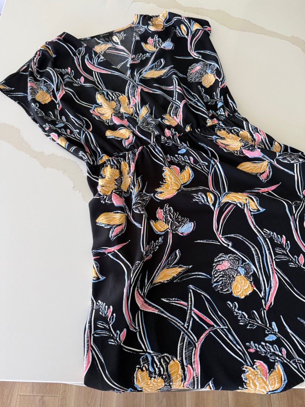Halogen Black Floral Dress with Yellow and Pink Accents